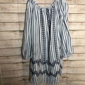 MYSTREE Blue abs‎ Cream Striped Dress